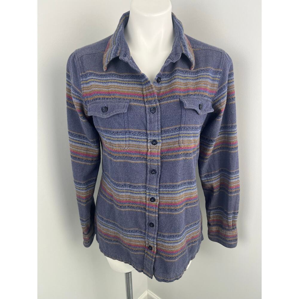 Women’s Patagonia Organic Cotton Stripe Flannel Outdoors Hiking Fishing Camping